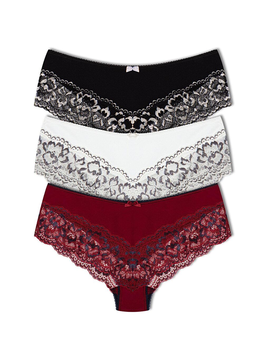 Siyah Paçası Çift Renk Dantel Kadın Külot 3'lü