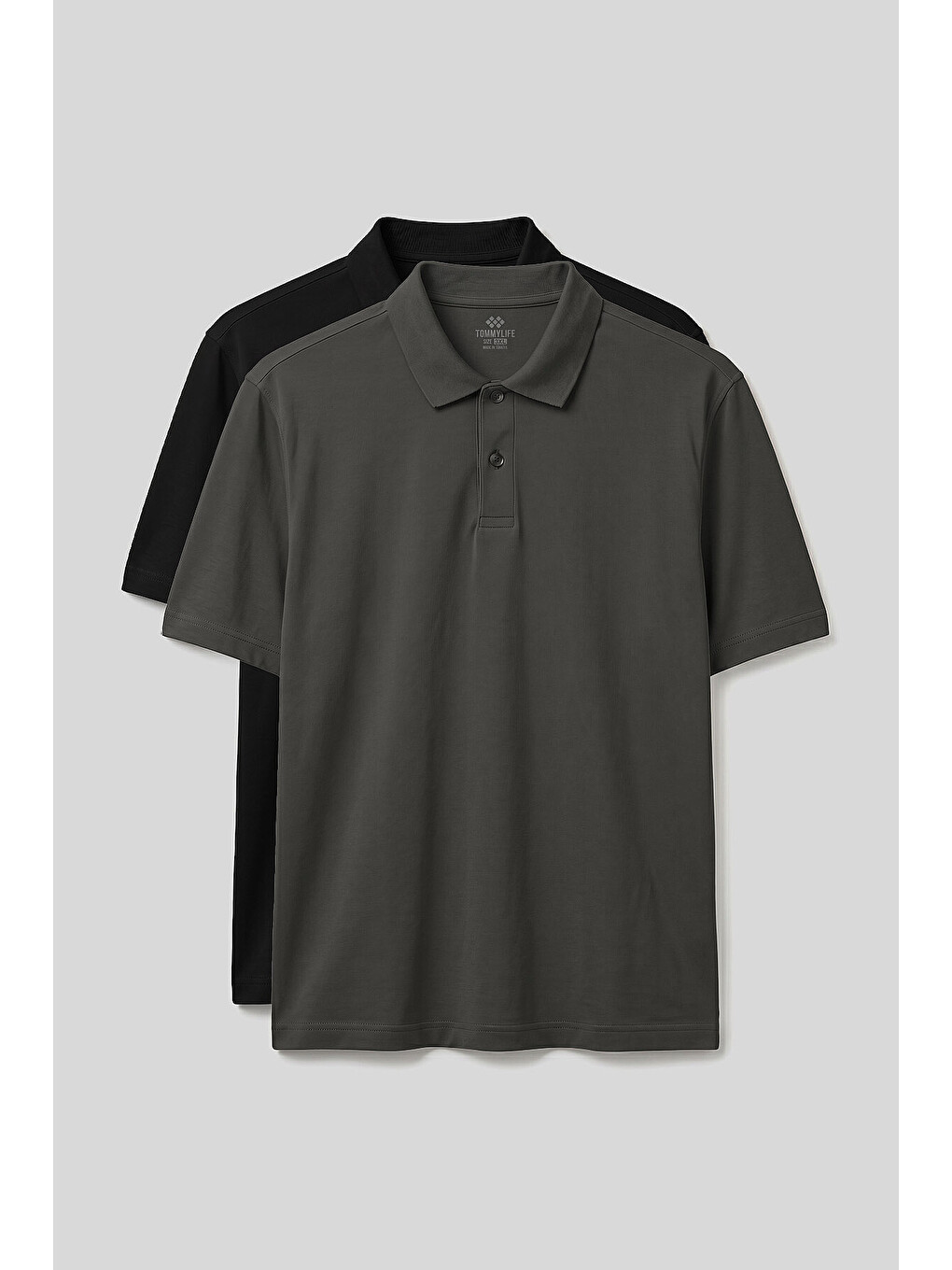 Polo Yaka Büyük Beden 2li Paket Siyah-haki Erkek T-shirt - 88511