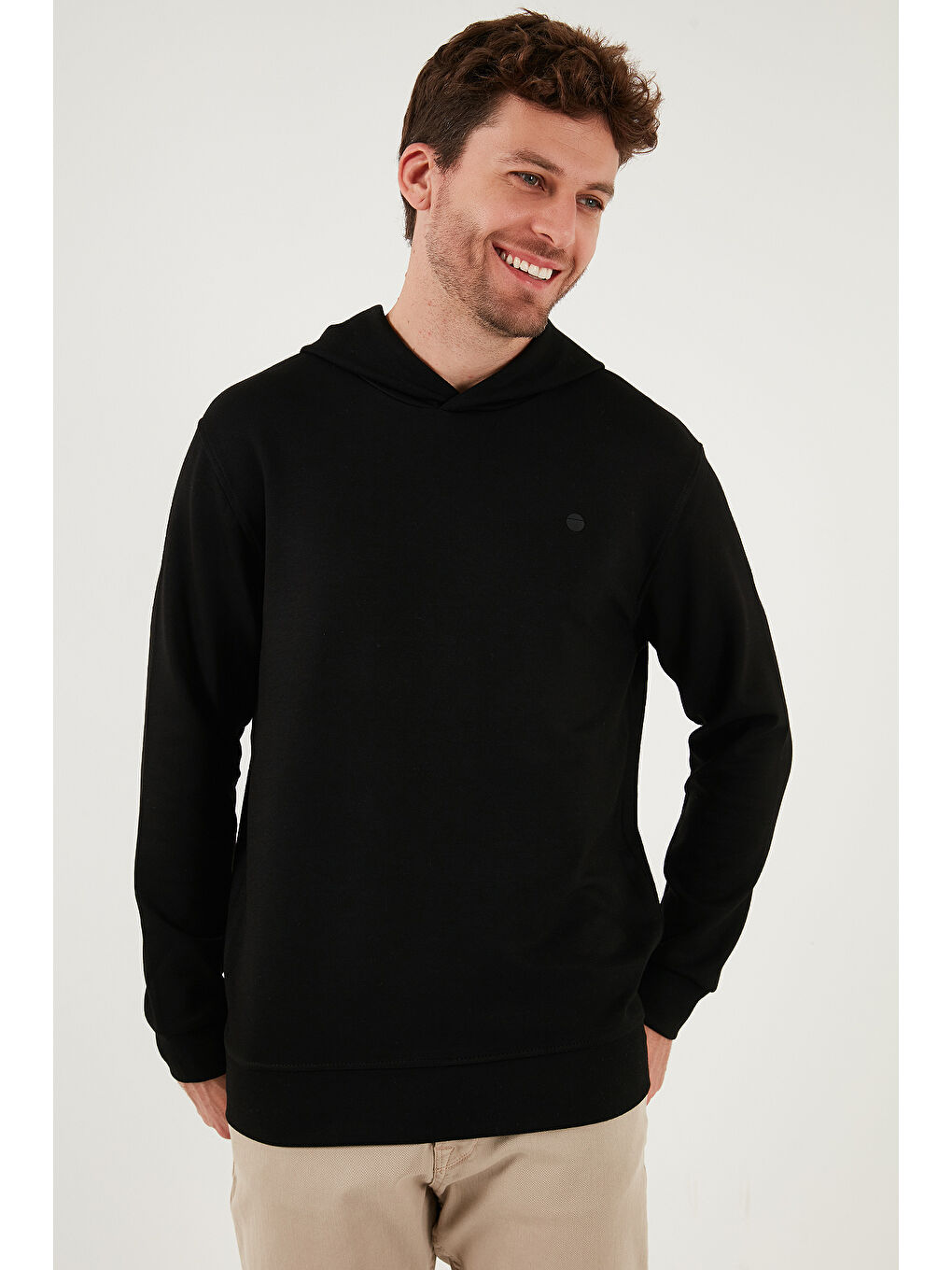 Siyah Relaxed Fit Kapüşonlu Yumuşak Dokulu Sweat 5901063-4