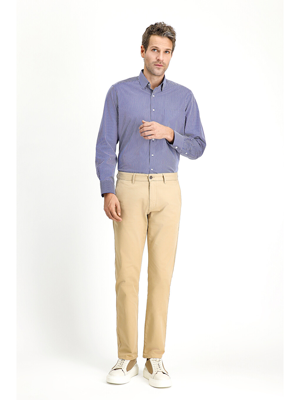Bej Slim Fit Dar Kesim Elastanlı Kanvas /  Chino Pantolon-2