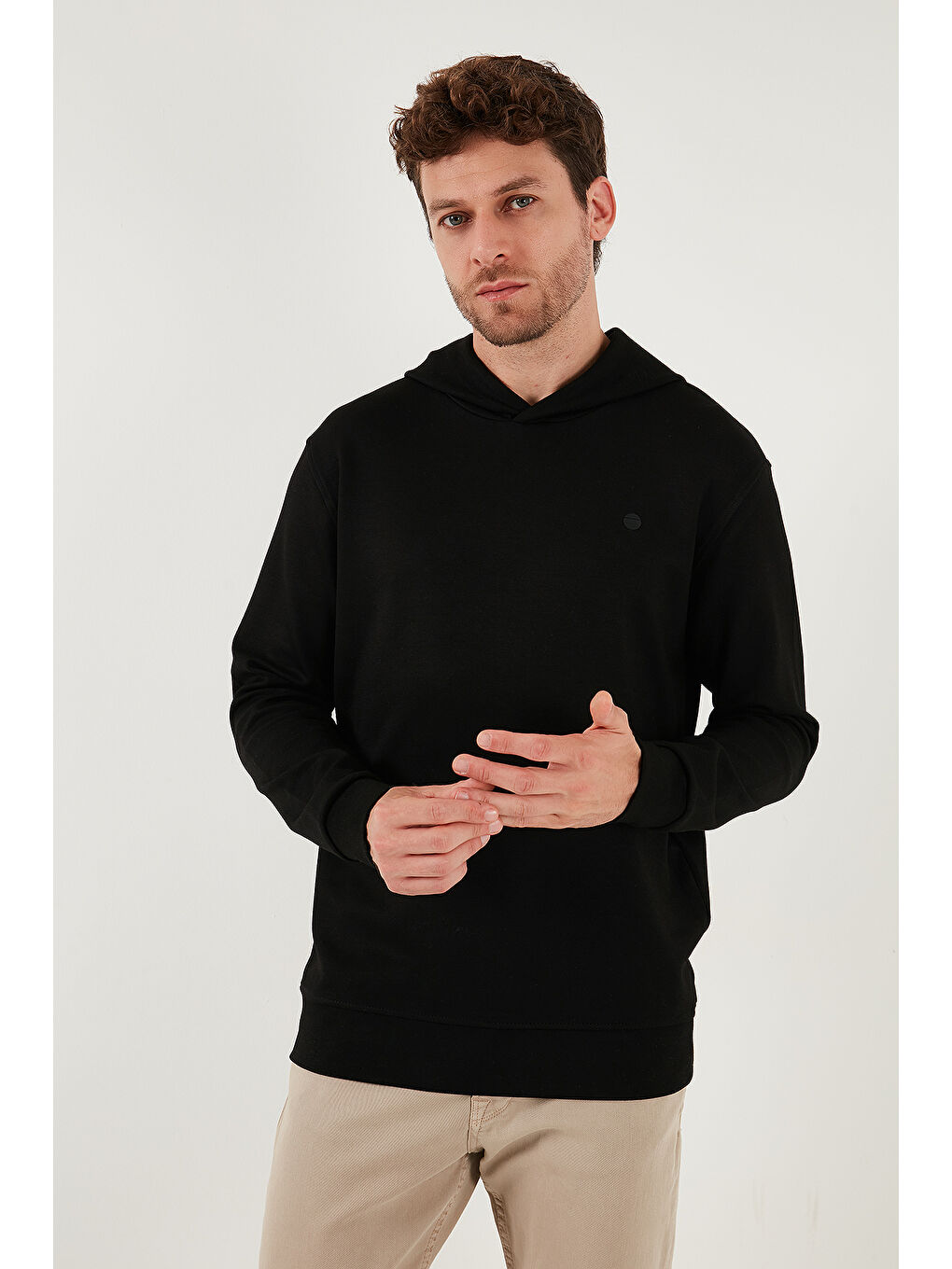 Siyah Relaxed Fit Kapüşonlu Yumuşak Dokulu Sweat 5901063-5