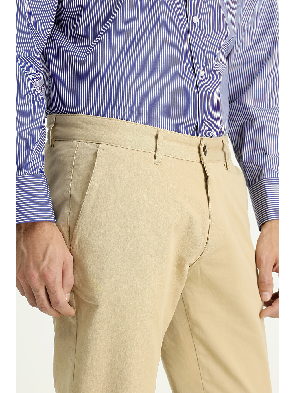 Bej Slim Fit Dar Kesim Elastanlı Kanvas /  Chino Pantolon-3