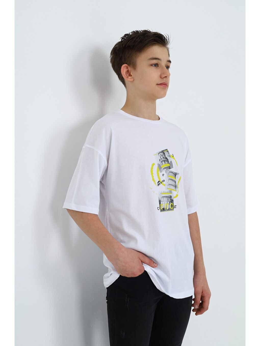 Beyaz Erkek Çocuk Baskılı Tişört-4