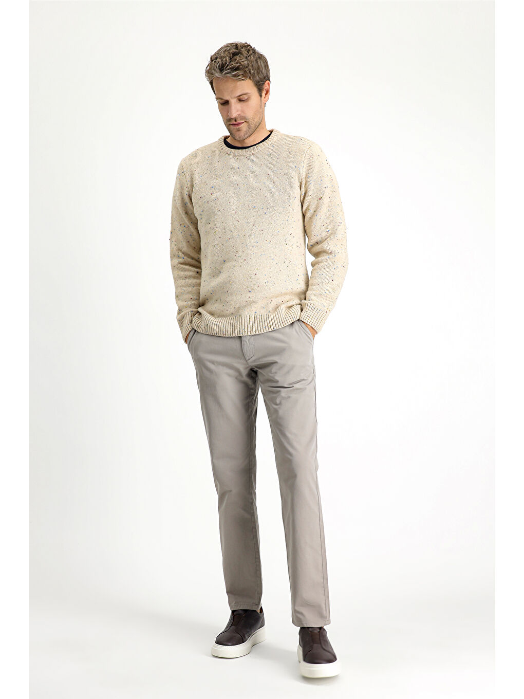 Bej Slim Fit Dar Kesim Elastanlı Kanvas / Chino Pantolon