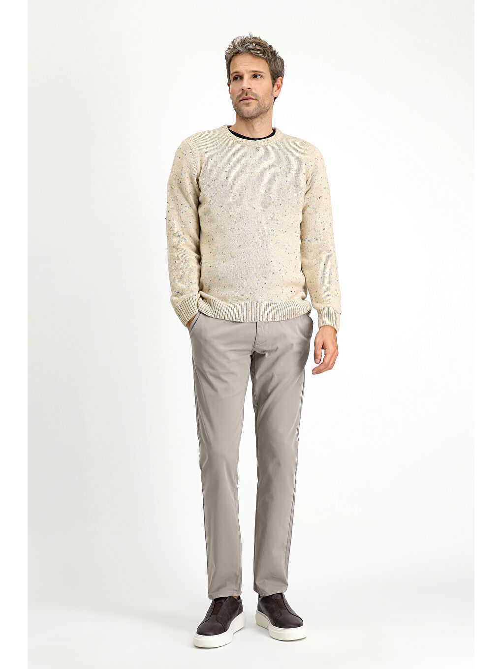 Bej Slim Fit Dar Kesim Elastanlı Kanvas / Chino Pantolon-1