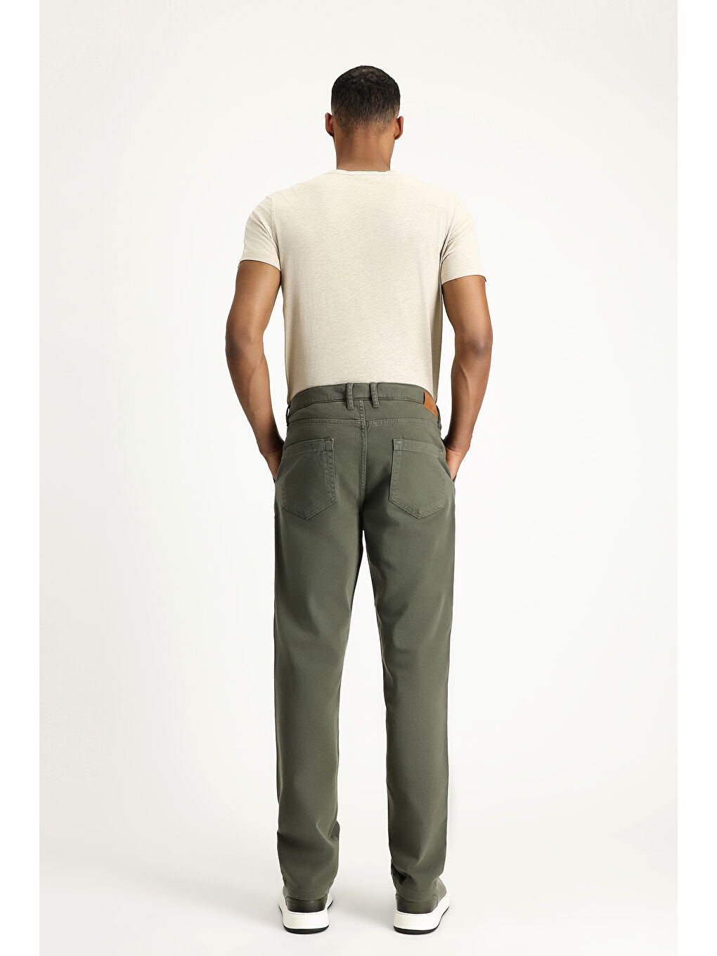 Haki Regular Fit Beli Lastikli Elastanlı Kanvas / Chino Pantolon-5