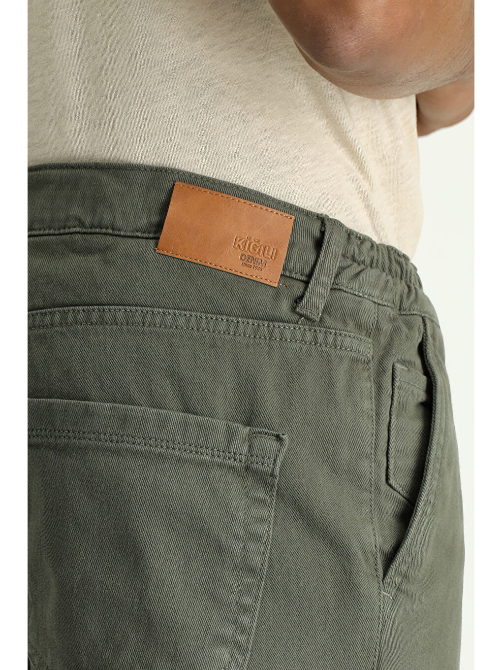 Haki Regular Fit Beli Lastikli Elastanlı Kanvas / Chino Pantolon-6