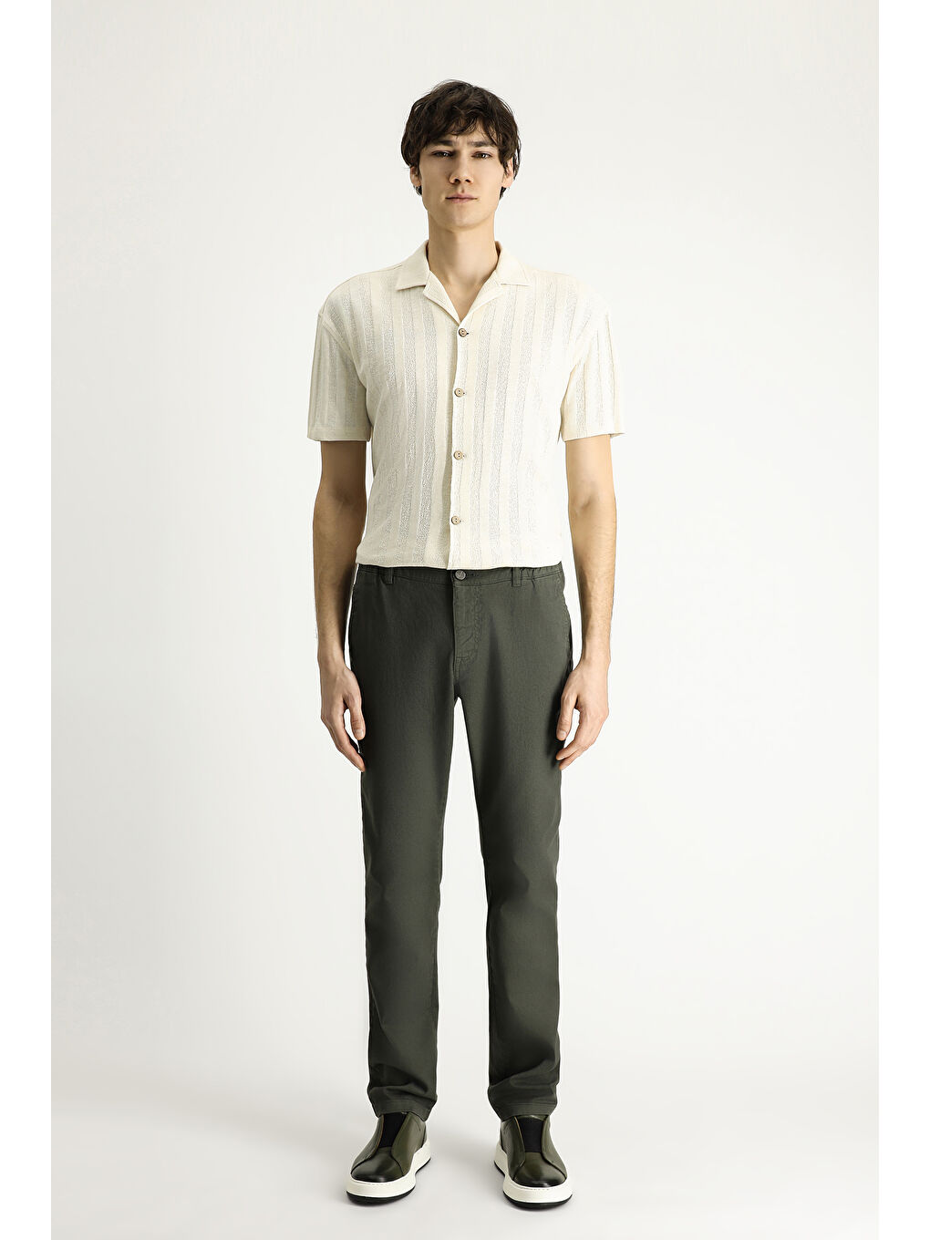 Haki Regular Fit Beli Lastikli Elastanlı Kanvas / Chino Pantolon-7