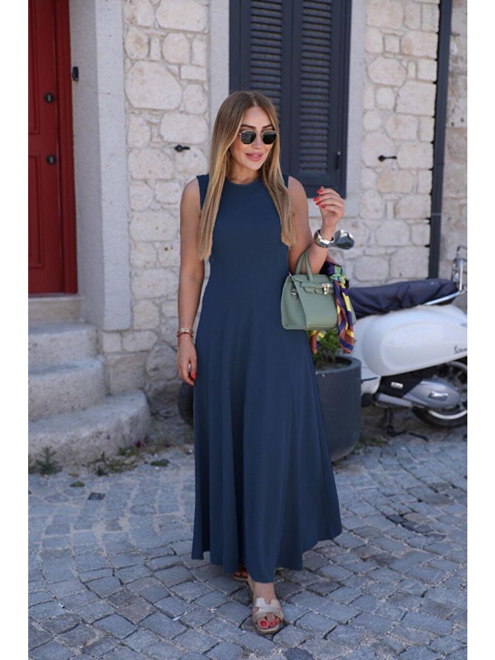 Mavi Kadın Sıfır Kollu Bisiklet Yaka Viskon Elbise