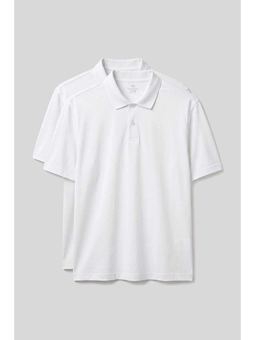 Polo Yaka Büyük Beden 2li Paket Beyaz Erkek T-shirt - 88511