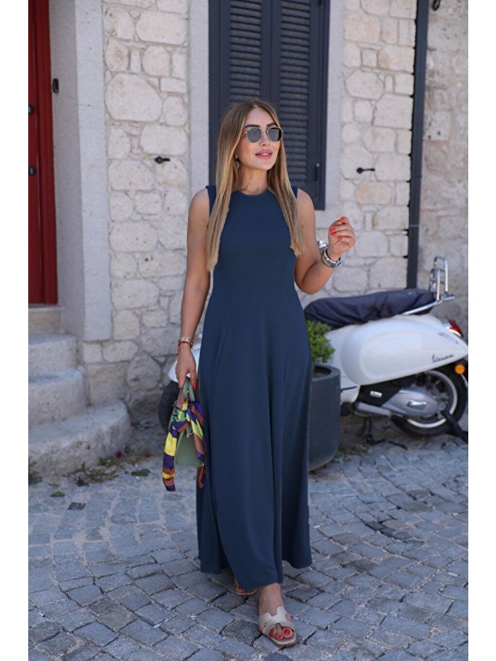 Mavi Kadın Sıfır Kollu Bisiklet Yaka Viskon Elbise-2