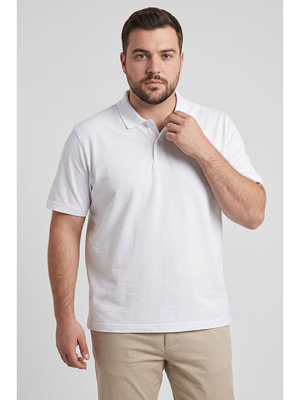 Polo Yaka Büyük Beden 2li Paket Beyaz Erkek T-shirt - 88511-1