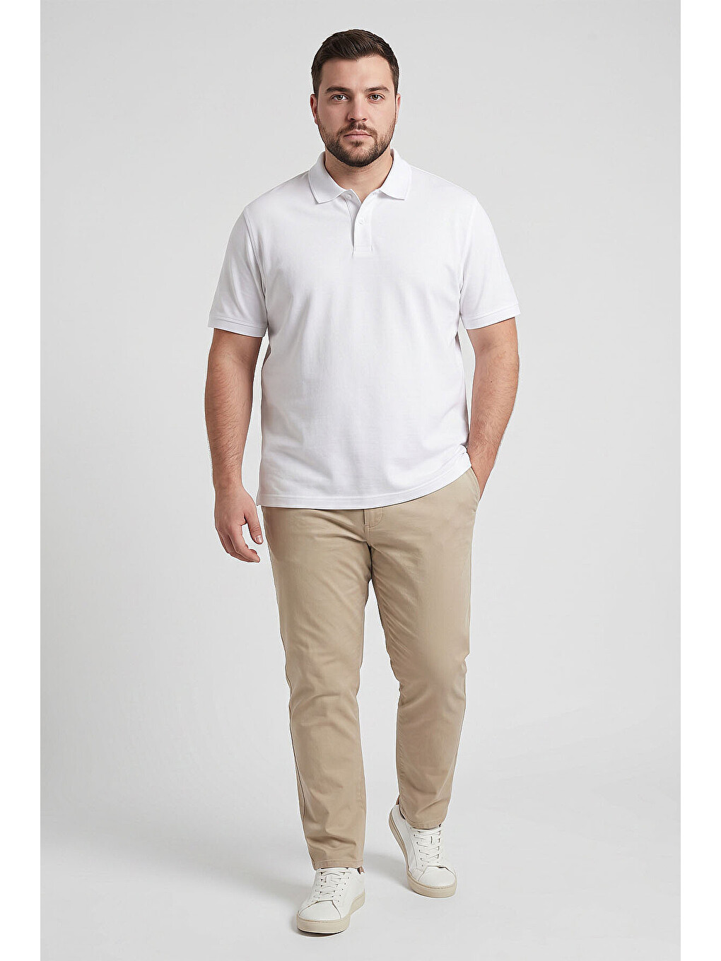 Polo Yaka Büyük Beden 2li Paket Beyaz Erkek T-shirt - 88511-2