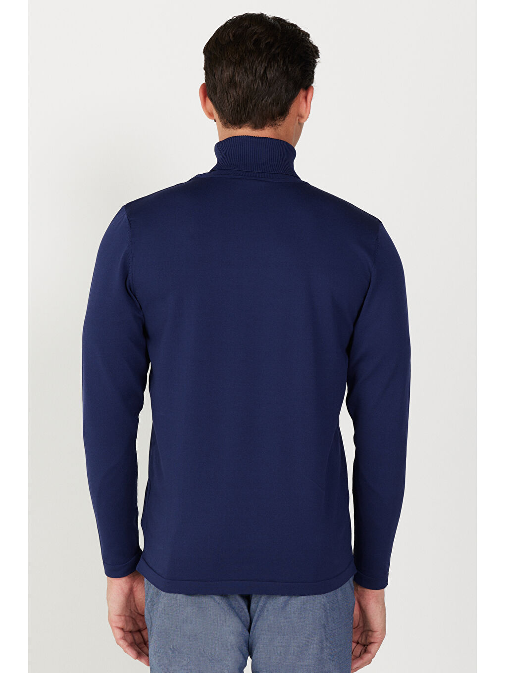 Erkek Lacivert Standart Fit Normal Kesim Tam Balıkçı Yaka Yumuşak Dokulu Basic Triko Kazak-1