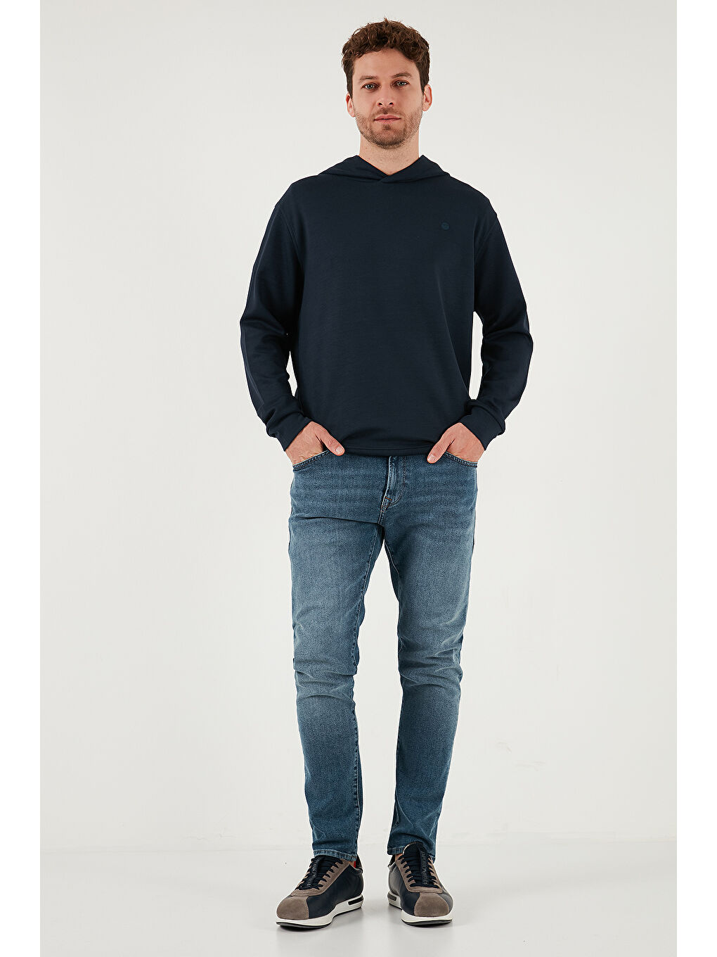 Lacivert Relaxed Fit Kapüşonlu Yumuşak Dokulu Sweat 5901063-1