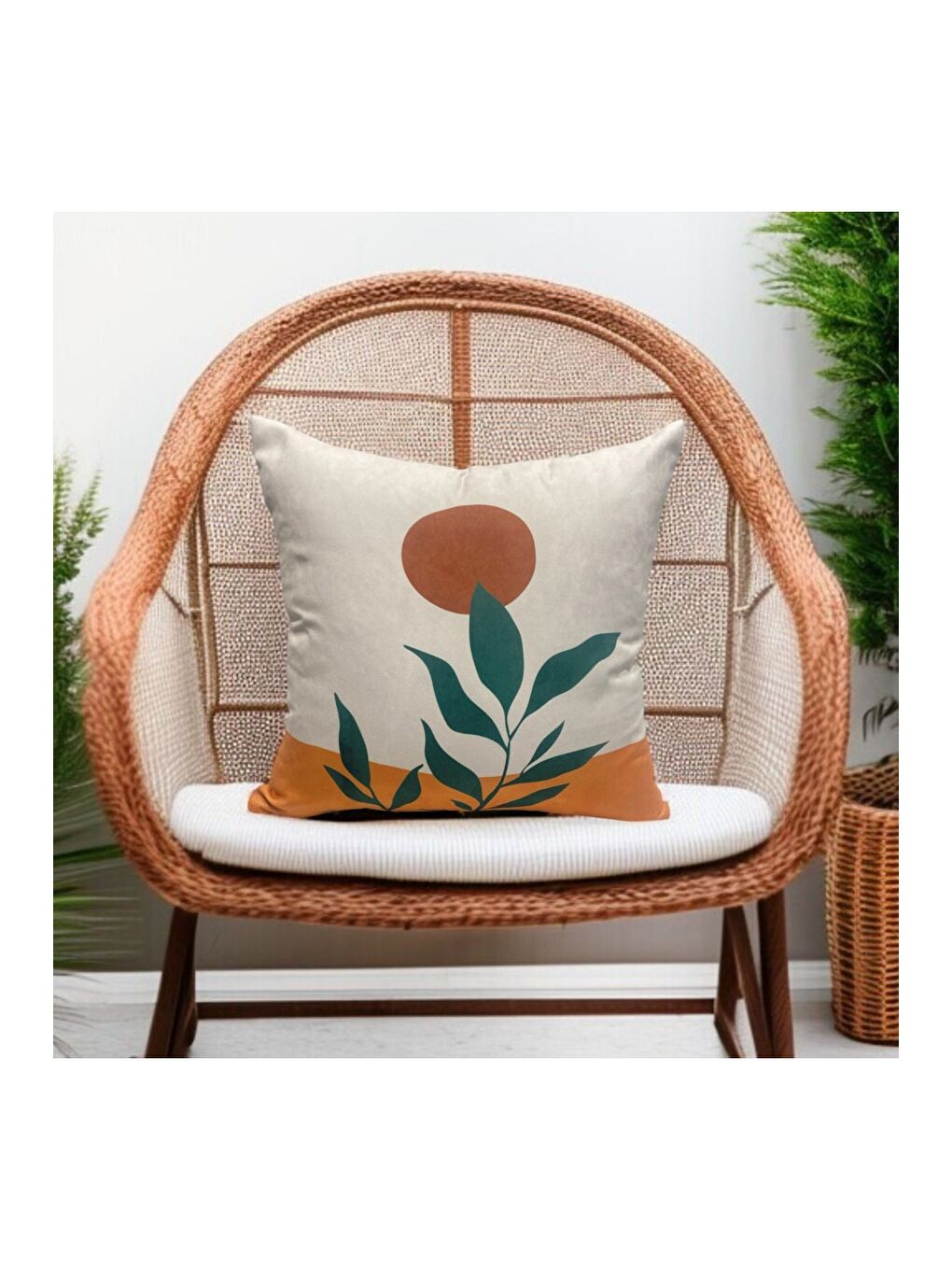 Beyaz Bohem Boho Soyut Temalı Dekoratif Kırlent Kılıfı 43x43