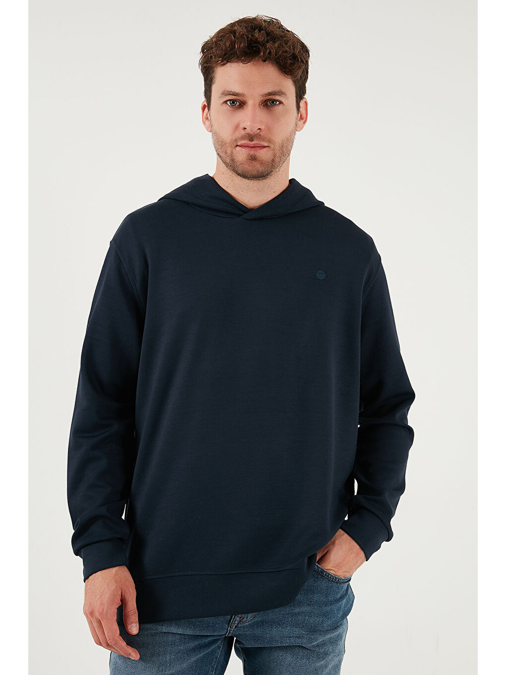 Lacivert Relaxed Fit Kapüşonlu Yumuşak Dokulu Sweat 5901063-2