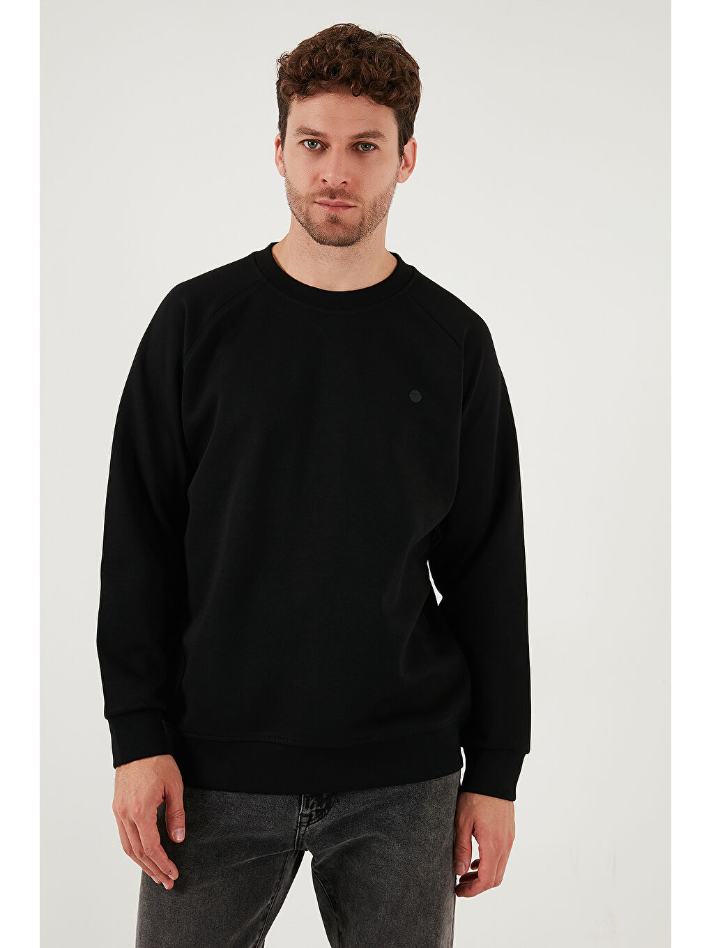 Siyah Streç Pamuklu Relaxed Fit Bisiklet Yaka Sweat 5901210