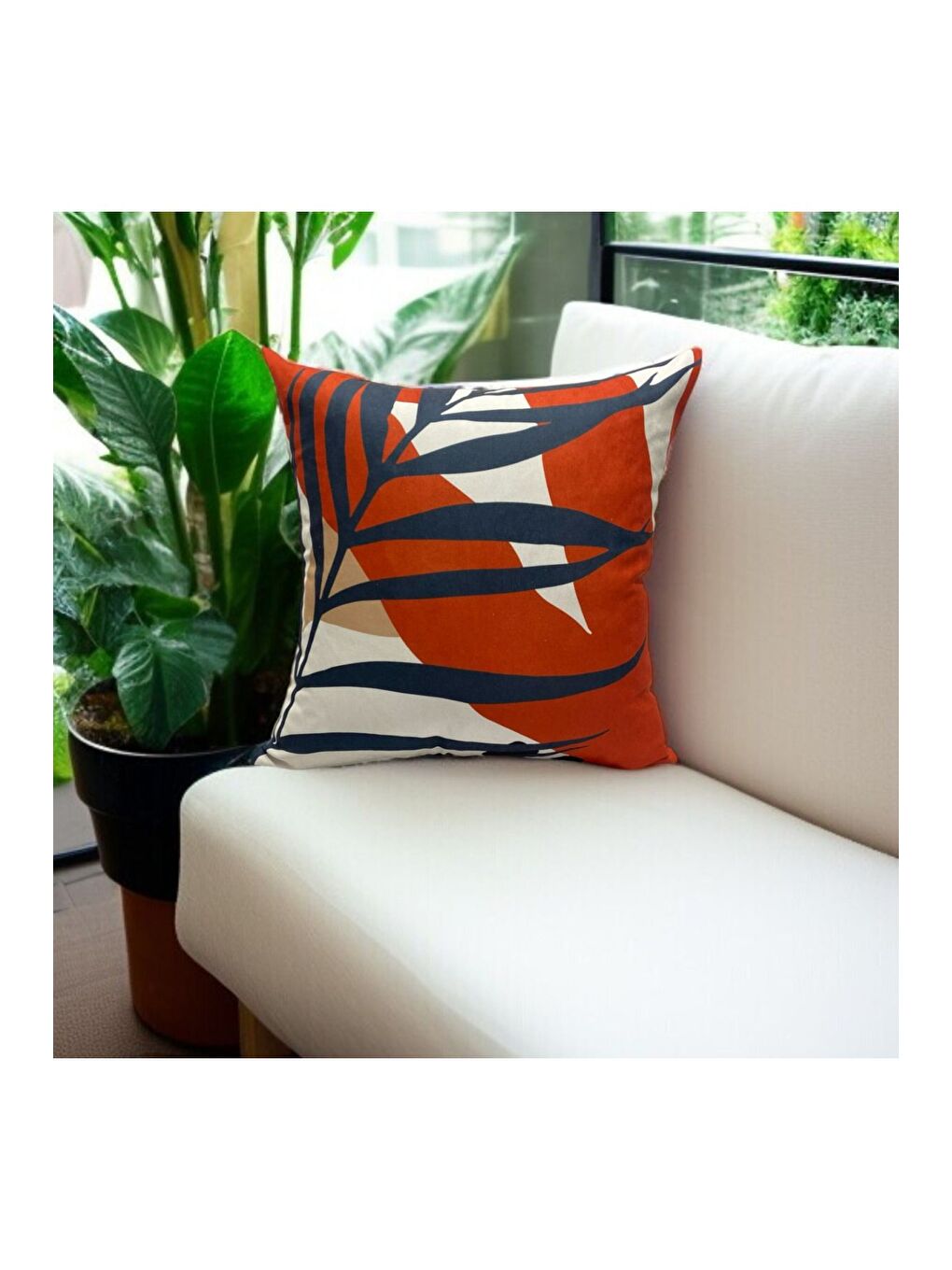 Kahverengi Bohem Boho Soyut Temalı Kiremit  Lacivert Dekoratif Kırlent Kılıfı 43x43