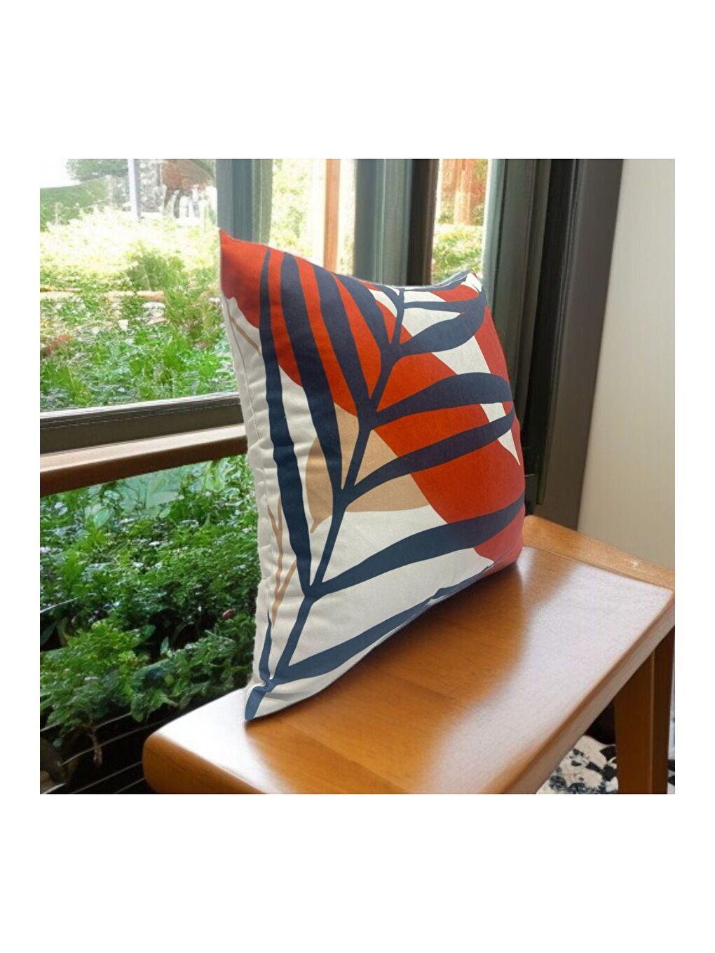 Kahverengi Bohem Boho Soyut Temalı Kiremit  Lacivert Dekoratif Kırlent Kılıfı 43x43-1