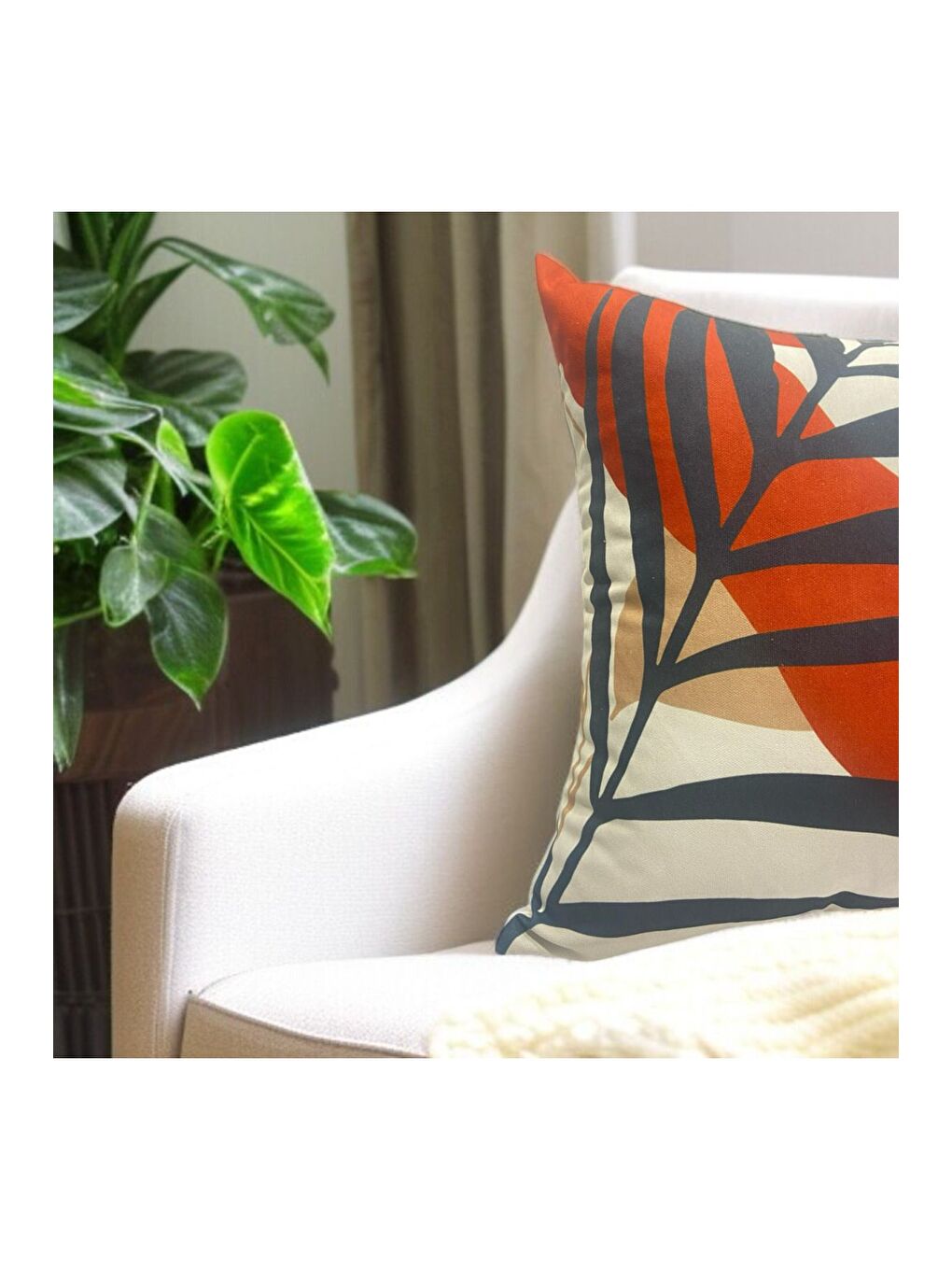 Kahverengi Bohem Boho Soyut Temalı Kiremit  Lacivert Dekoratif Kırlent Kılıfı 43x43-2