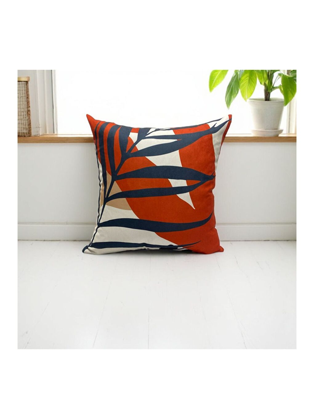 Kahverengi Bohem Boho Soyut Temalı Kiremit  Lacivert Dekoratif Kırlent Kılıfı 43x43-3