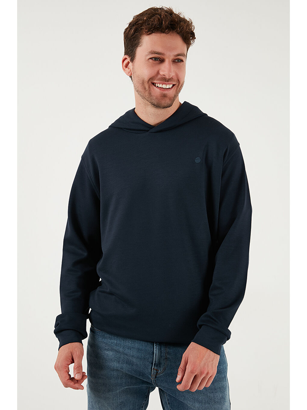 Lacivert Relaxed Fit Kapüşonlu Yumuşak Dokulu Sweat 5901063-3