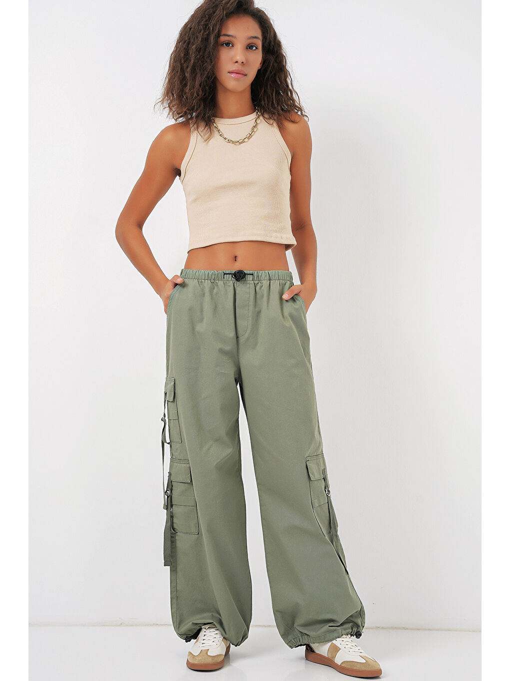 Yeşil 6691 Geniş Paça Kargo Pantolon - Çağla