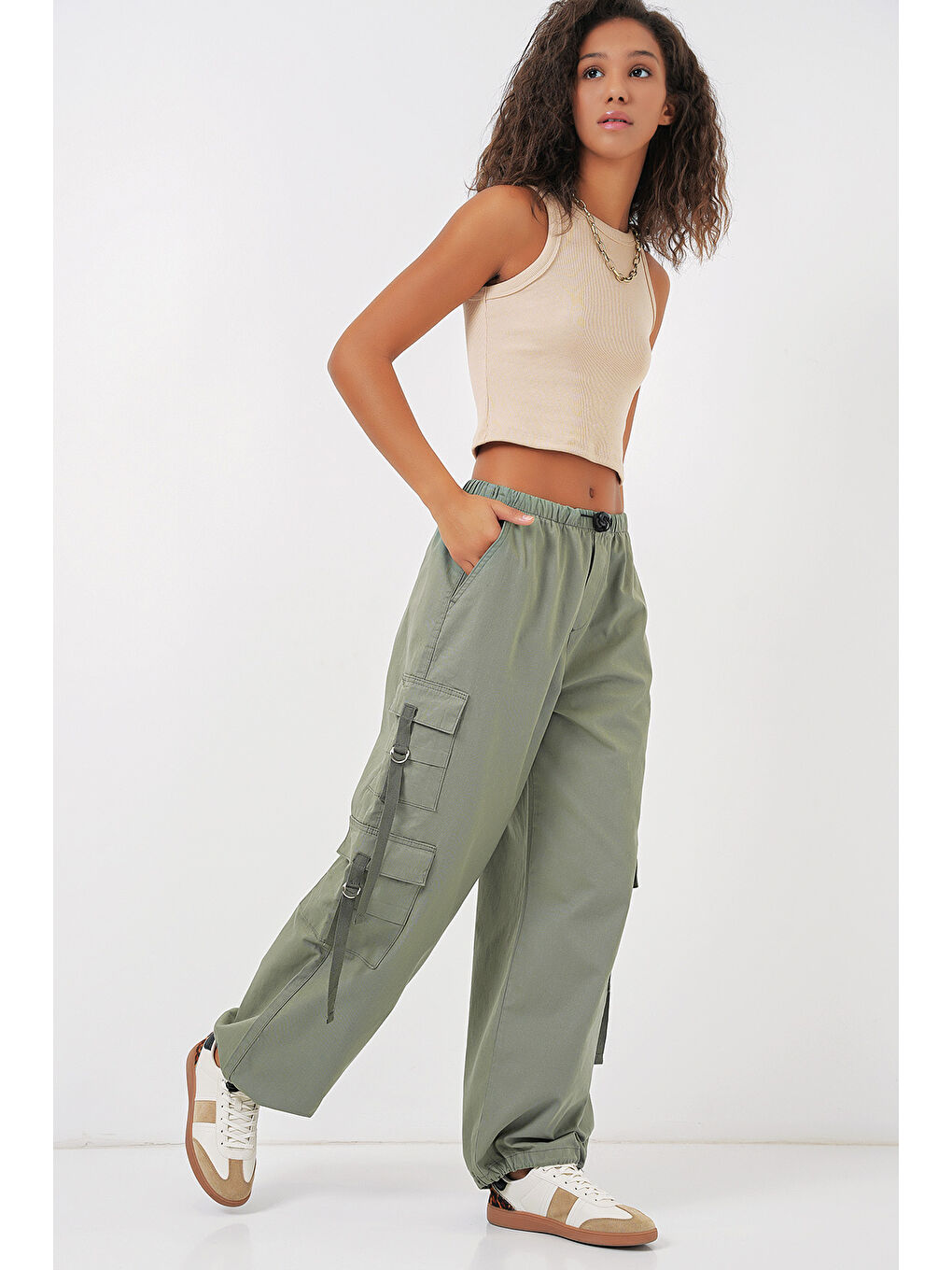 Yeşil 6691 Geniş Paça Kargo Pantolon - Çağla-1