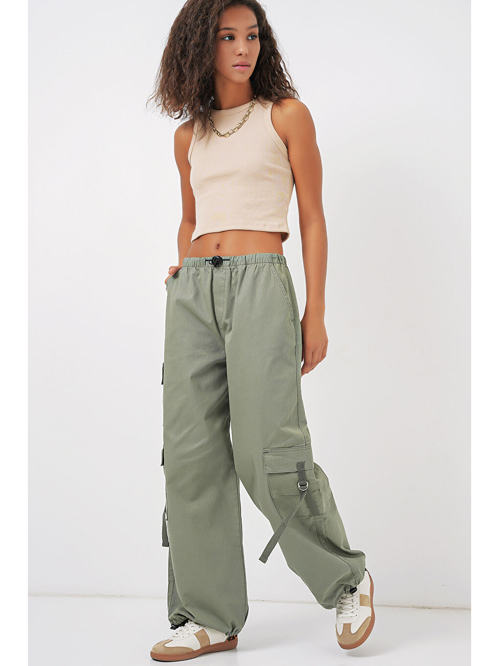 Yeşil 6691 Geniş Paça Kargo Pantolon - Çağla-2