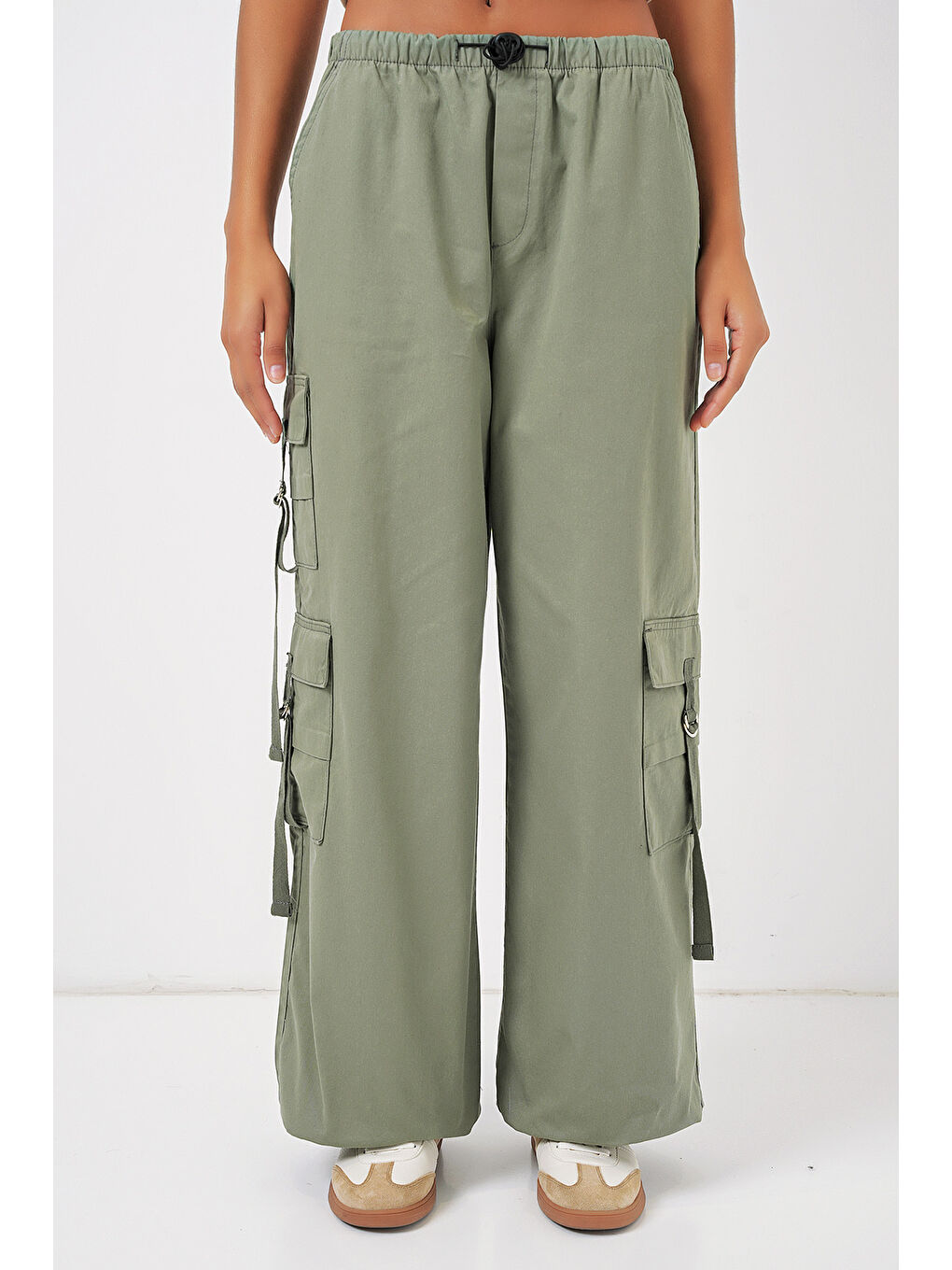 Yeşil 6691 Geniş Paça Kargo Pantolon - Çağla-3