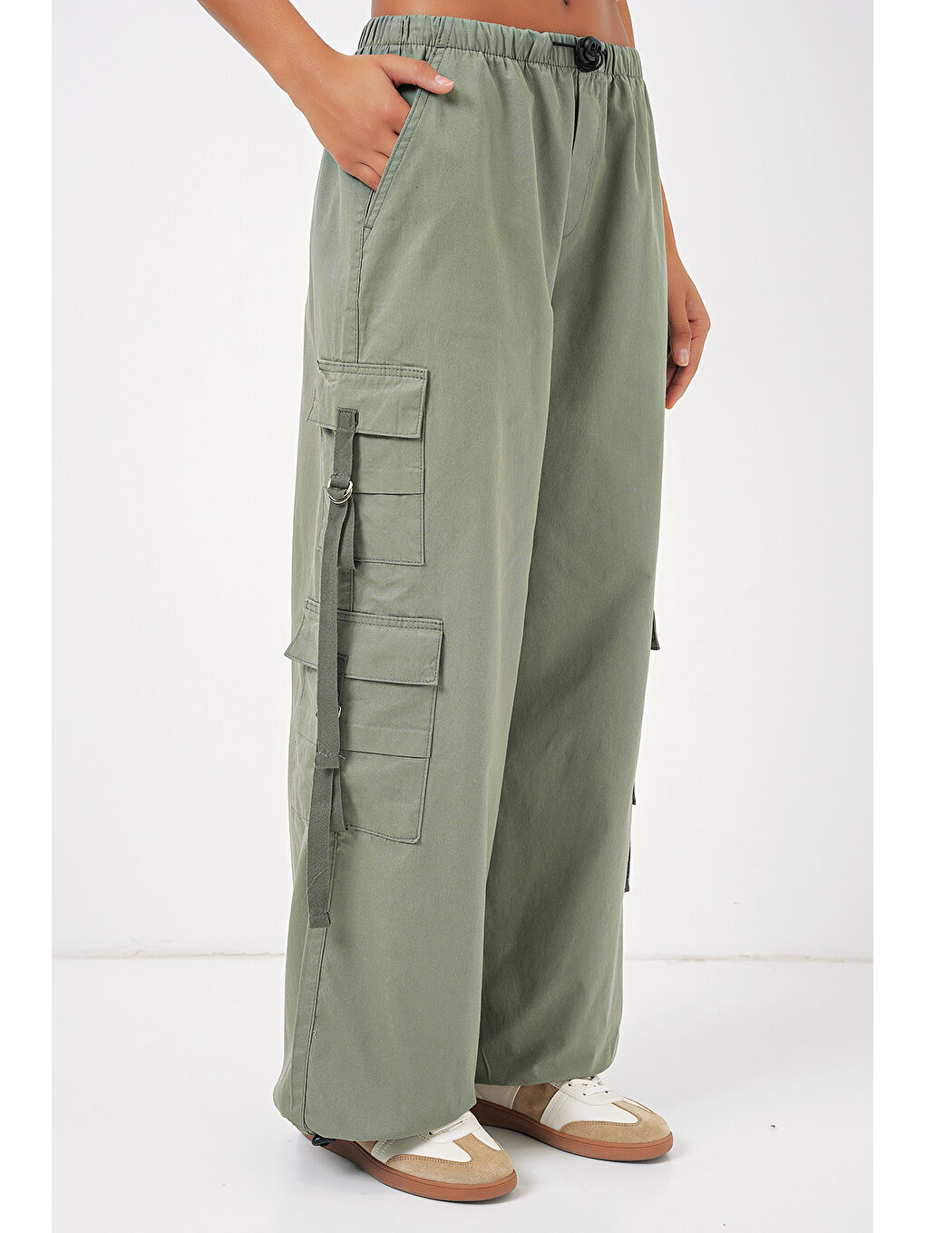 Yeşil 6691 Geniş Paça Kargo Pantolon - Çağla-4