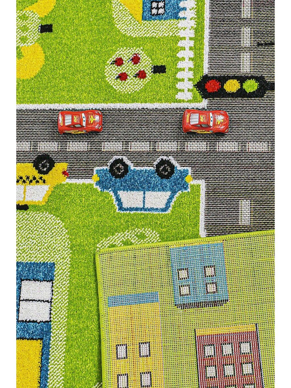 Konfor Halı Anaokulu Kreş Oyun Halısı 3 Boyutlu Dokuma Yeşil Trafik-140x200 - 3