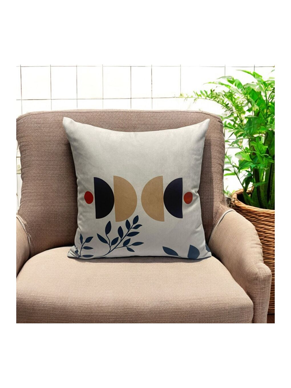 Bohem Boho Soyut Temalı Beyaz Zemin Dekoratif Kırlent Kılıfı 43x43