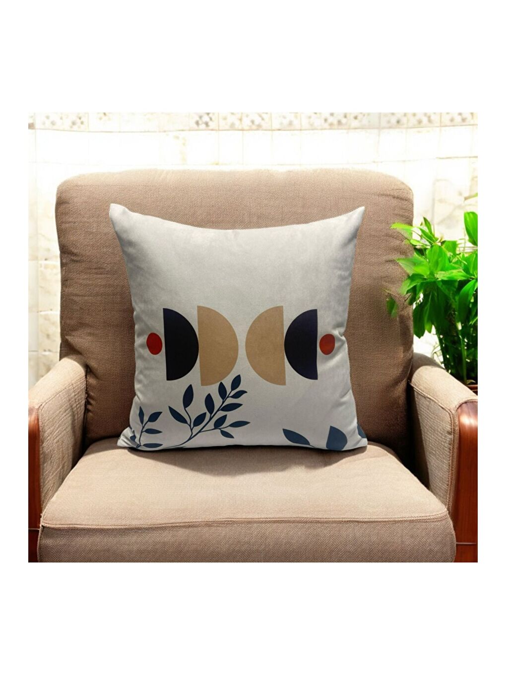 Bohem Boho Soyut Temalı Beyaz Zemin Dekoratif Kırlent Kılıfı 43x43-3