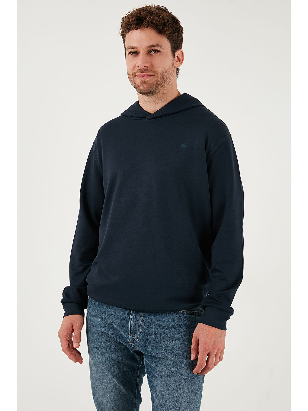 Lacivert Relaxed Fit Kapüşonlu Yumuşak Dokulu Sweat 5901063-4