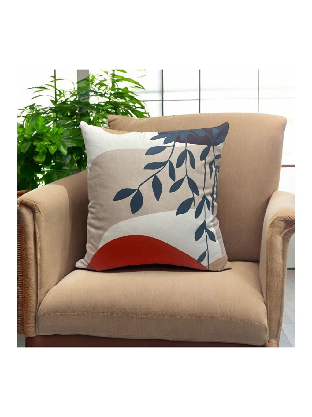 Bej Bohem Boho Soyut Temalı Dekoratif Kırlent Kılıfı 43x43