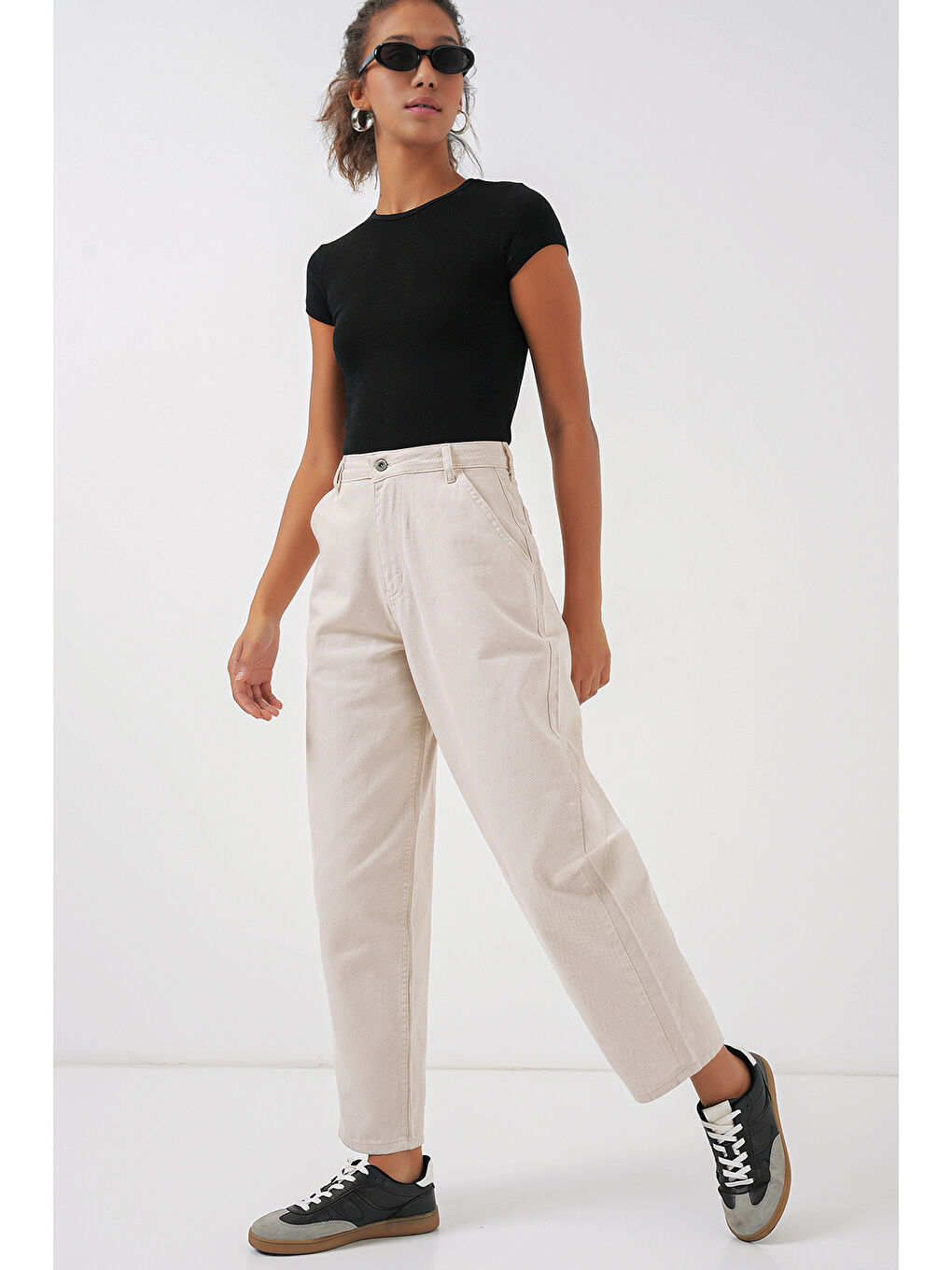 6703 Yüksek Bel Jean Pantolon   Ekru-1