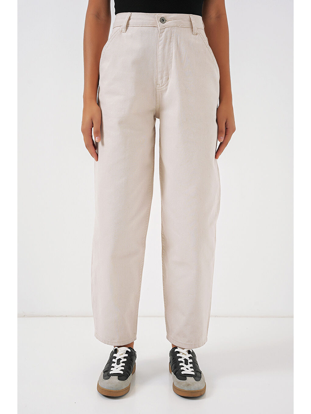 6703 Yüksek Bel Jean Pantolon   Ekru-2