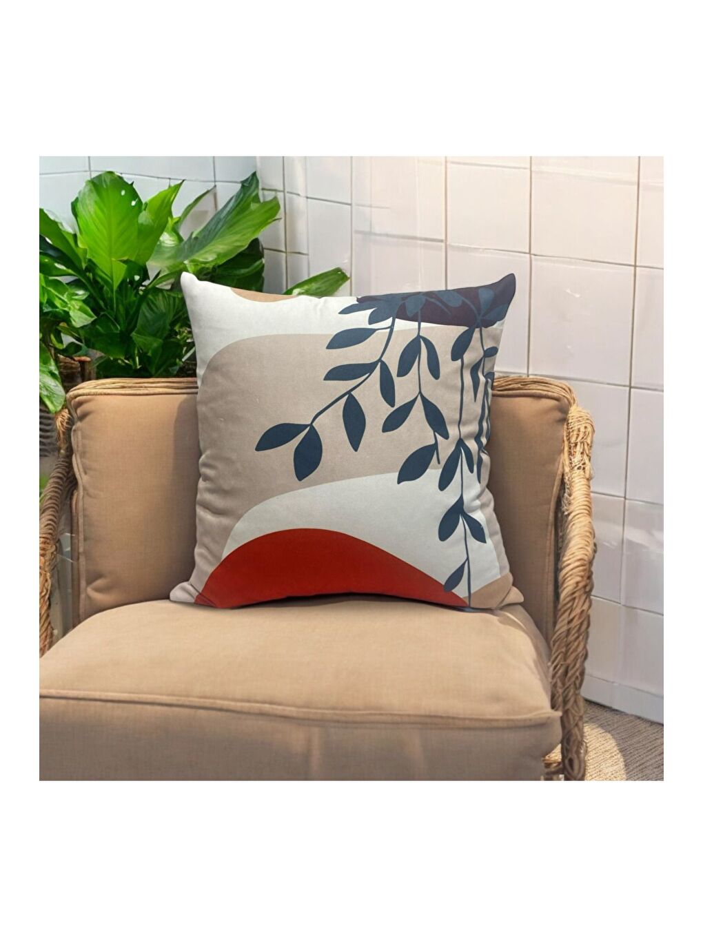 Bej Bohem Boho Soyut Temalı Dekoratif Kırlent Kılıfı 43x43-3