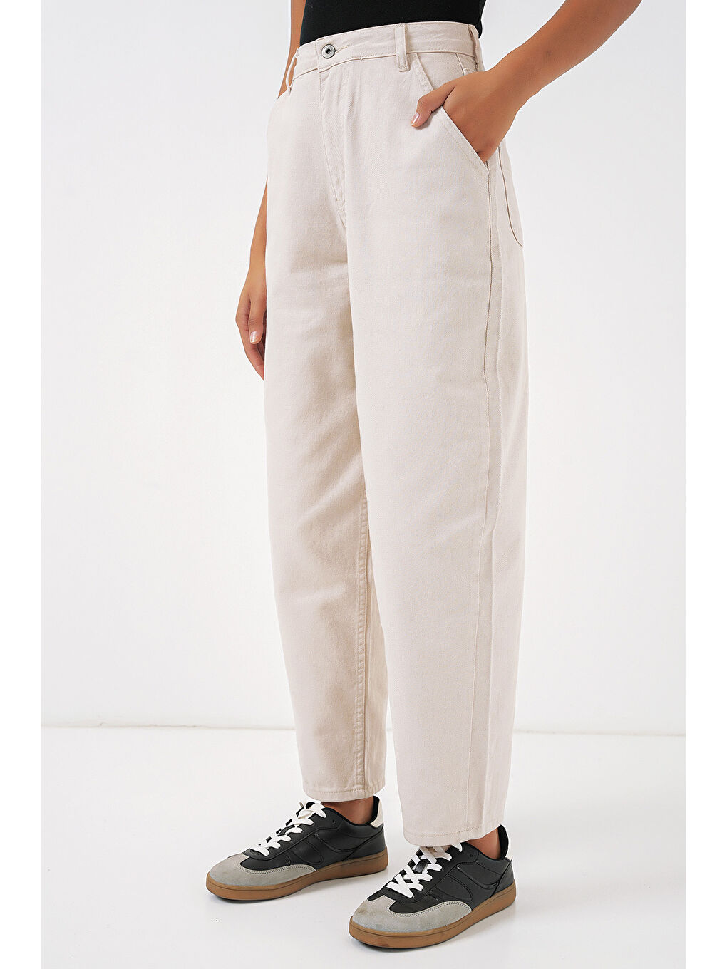 6703 Yüksek Bel Jean Pantolon   Ekru-3