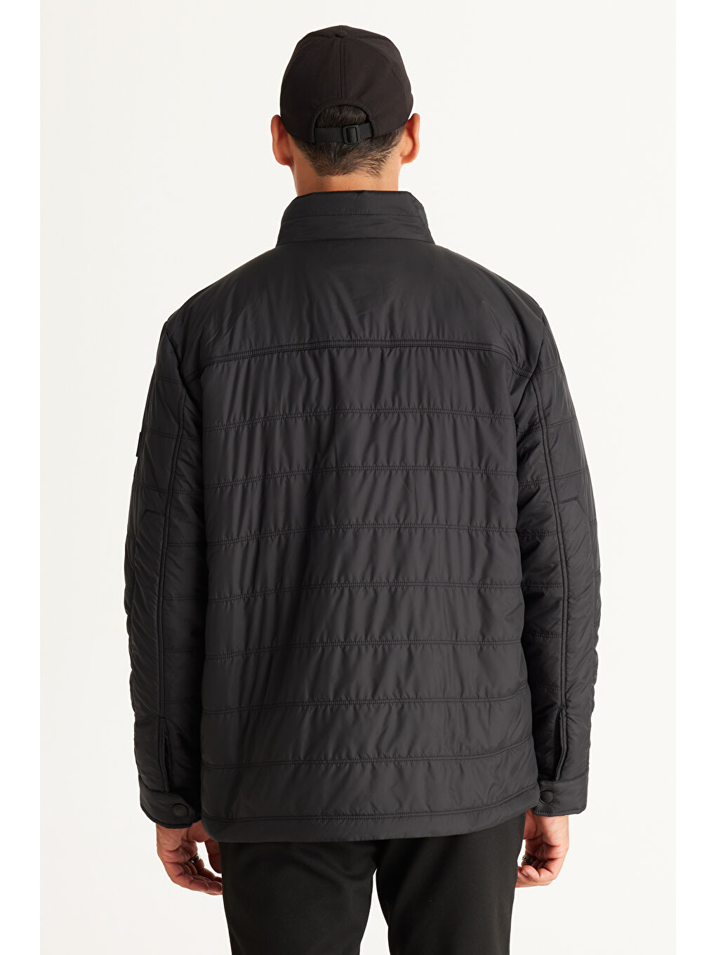 Erkek Siyah Standart Fit Normal Kesim Dik Yaka Mont-5