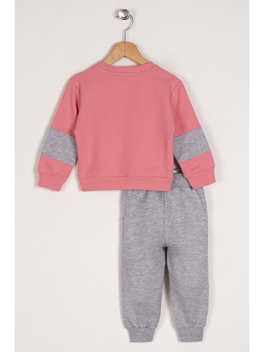Pembe Bisiklet Yaka Uzun Kol Baskılı Kız Çocuk İkili Takım-1