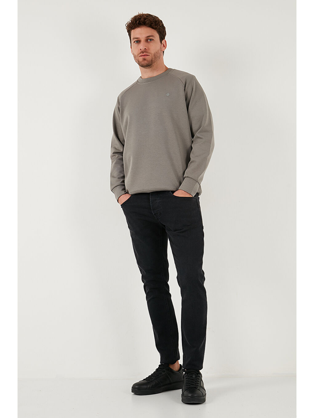 Haki Streç Pamuklu Relaxed Fit Bisiklet Yaka Sweat 5901210-1