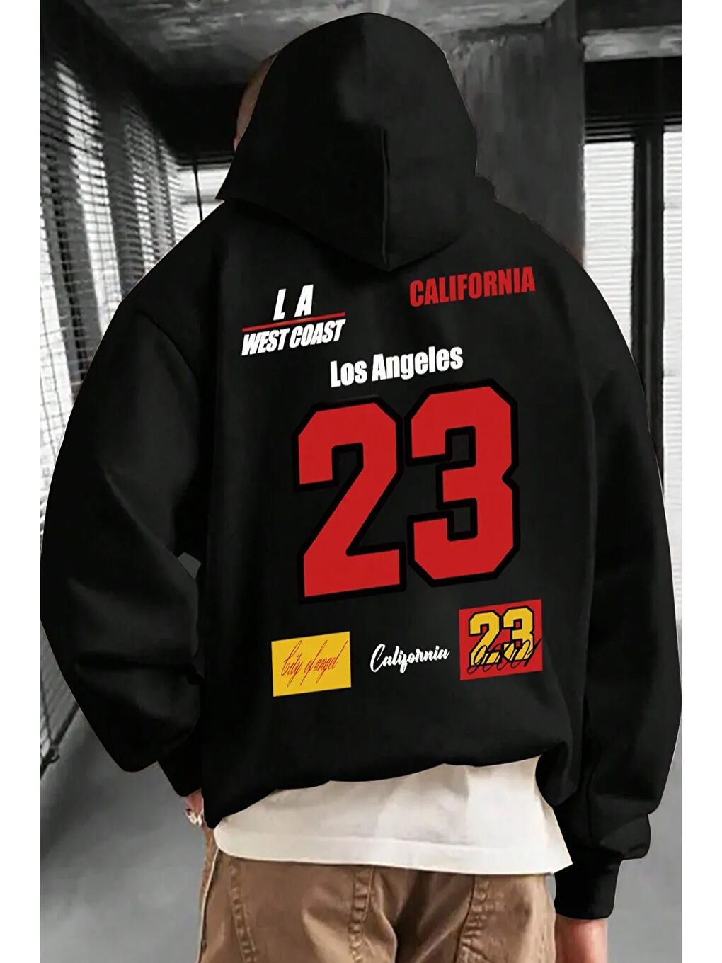 uyguntarz Siyah California 23 Baskılı Oversize Sweatshirt