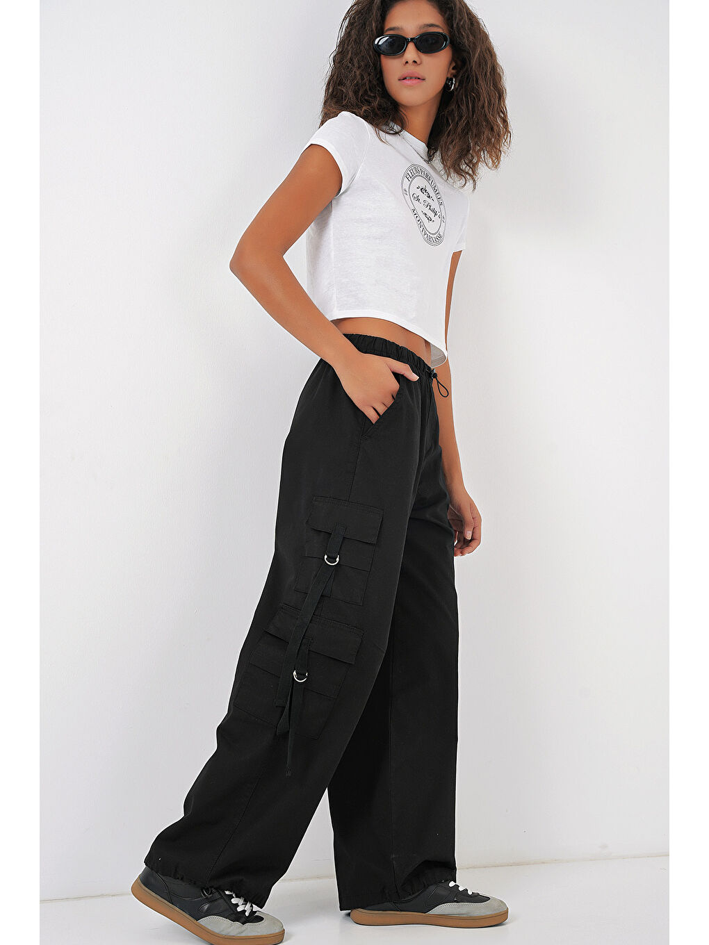 6691 Geniş Paça Kargo Pantolon - Siyah