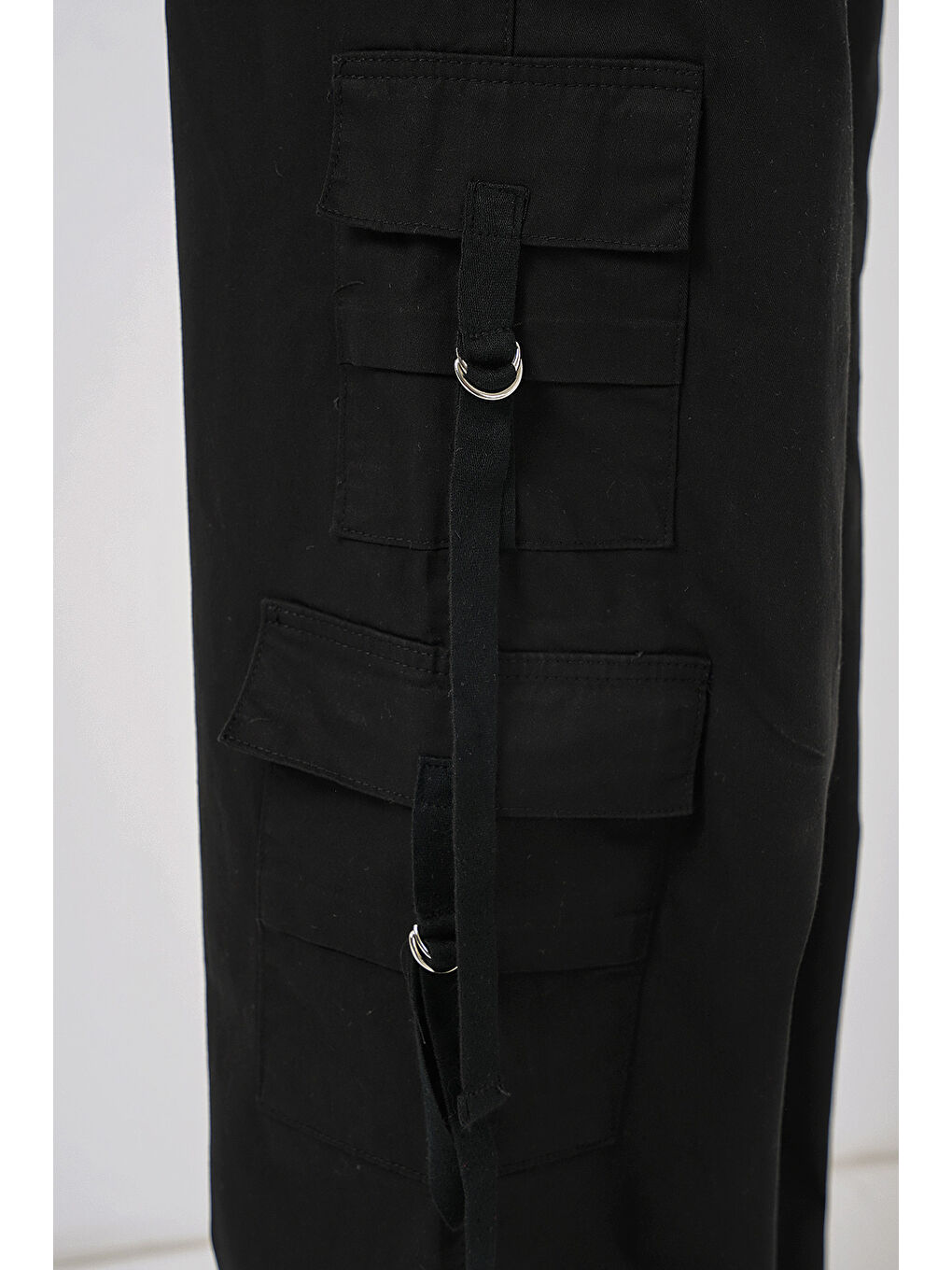 6691 Geniş Paça Kargo Pantolon - Siyah-2