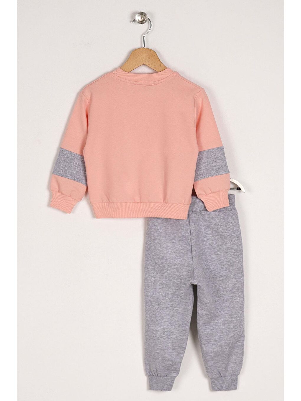 Pembe Bisiklet Yaka Uzun Kol Baskılı Kız Çocuk İkili Takım-1
