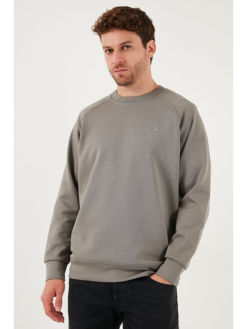 Haki Streç Pamuklu Relaxed Fit Bisiklet Yaka Sweat 5901210-3