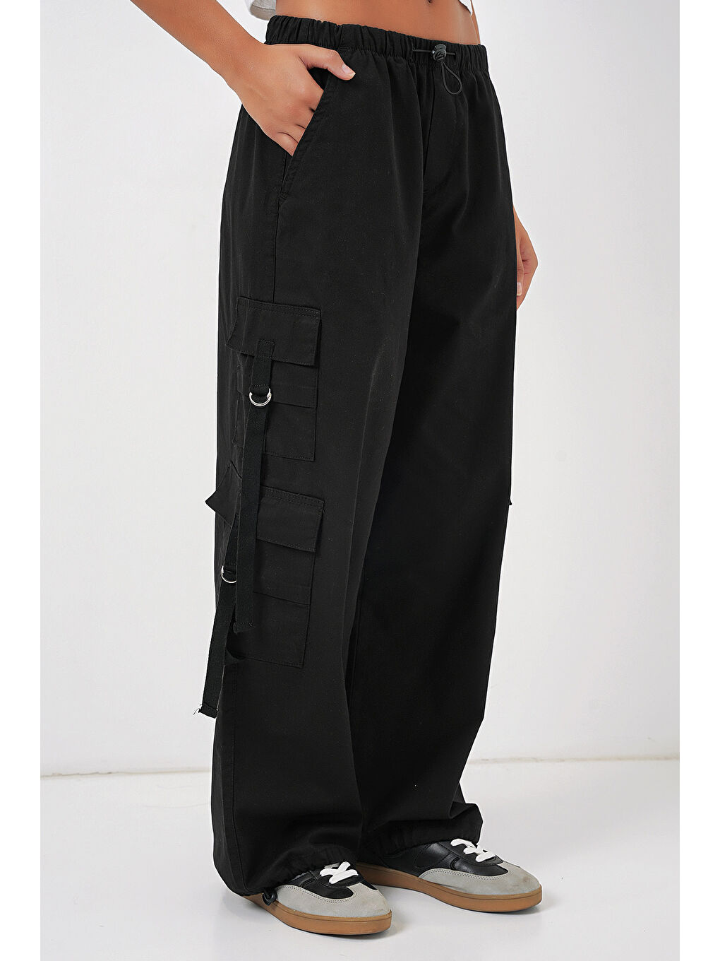 6691 Geniş Paça Kargo Pantolon - Siyah-3